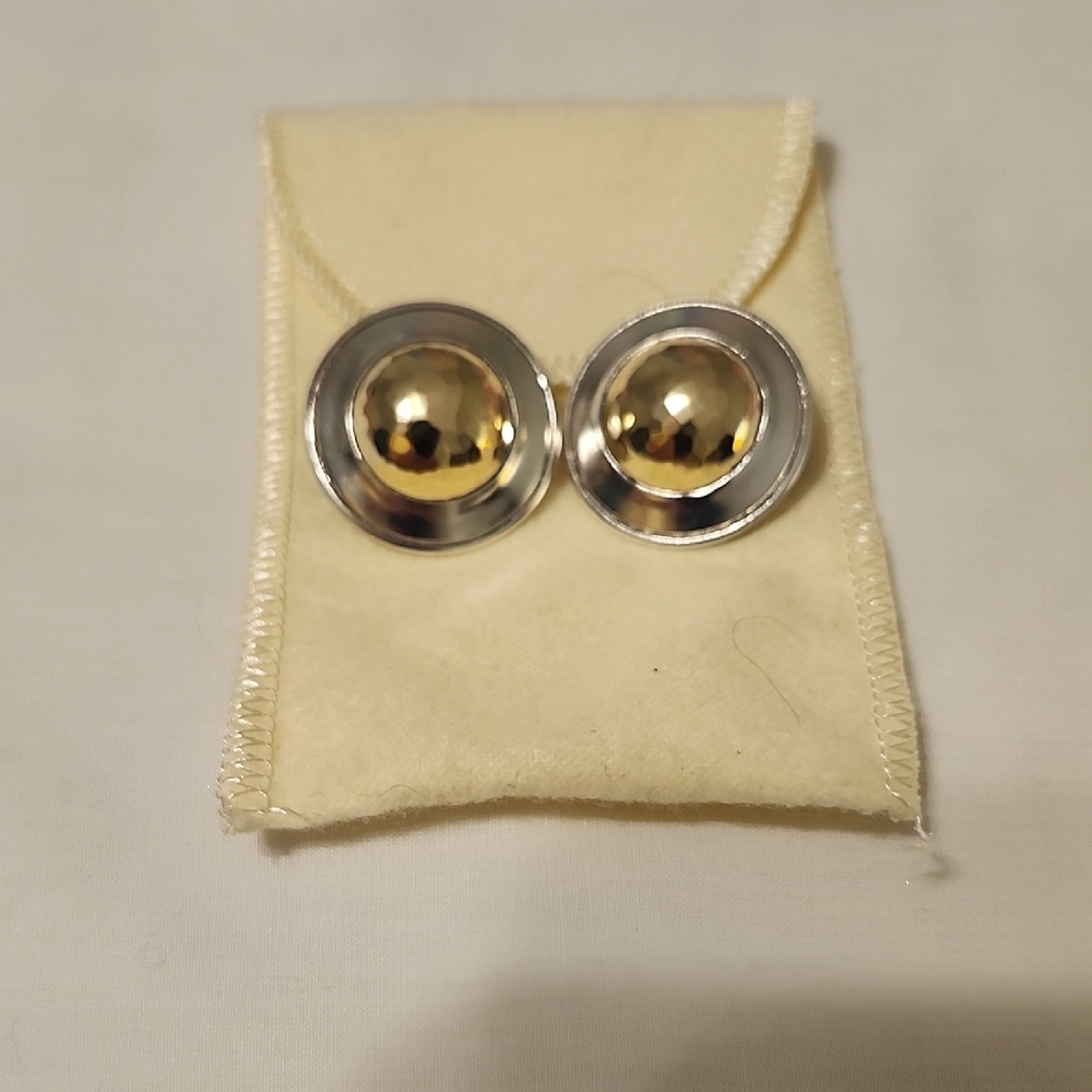 James Avery Sterling Silver and 14kt. Gold Hammered Dome Earrings